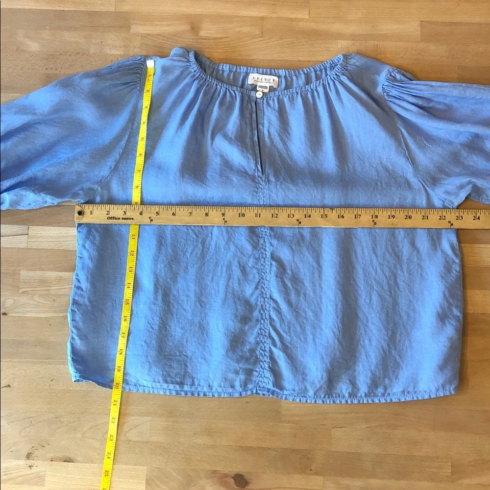 Velvet by Graham & Spencer Linen Sky Blue Top Blouse Small - Picture 6 of 12